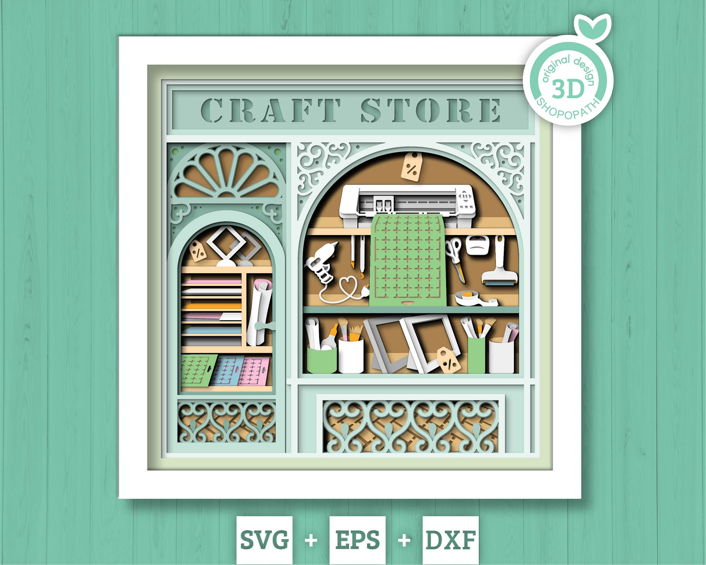 Silhouette Craft Store Shadow Box 3D SVG with Hobby Tools, Desk, Cutting Machine and Card Stock, DXF EPS Files for Cricut Silhouette Brother