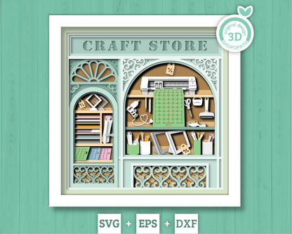 Silhouette Craft Store Shadow Box 3D SVG with Hobby Tools, Desk, Cutting Machine and Card Stock, DXF EPS Files for Cricut Silhouette Brother