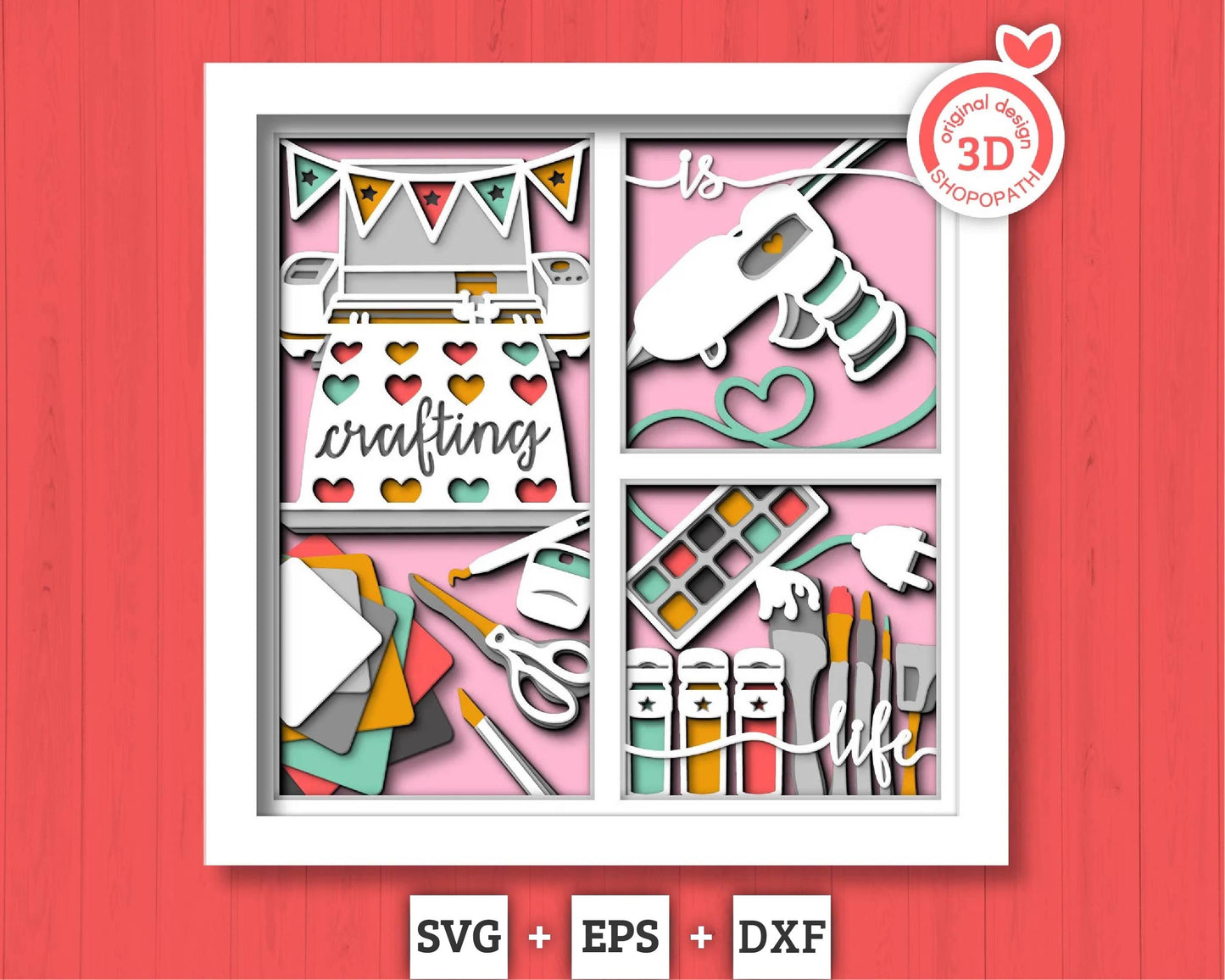 Crafting Tools with Message - 3D Shadow Box Layered SVG DXF EPS (Cutting Files)