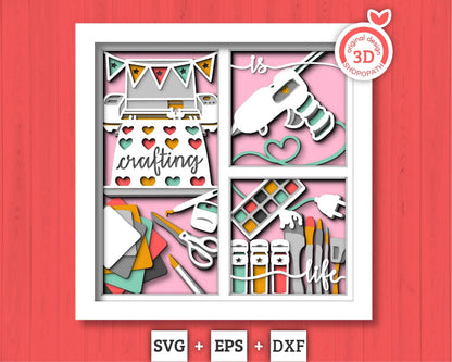 Crafting Tools with Message - 3D Shadow Box Layered SVG DXF EPS (Cutting Files)
