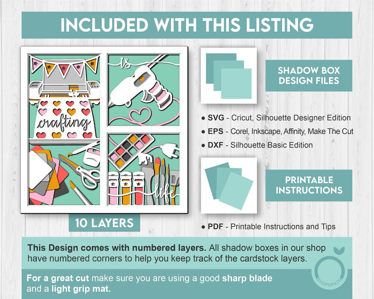 Crafting Tools with Message - 3D Shadow Box Layered SVG DXF EPS (Cutting Files)