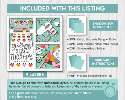 Crafting Is My Therapy - 3D Shadow Box Layered SVG DXF EPS (Cutting Files)