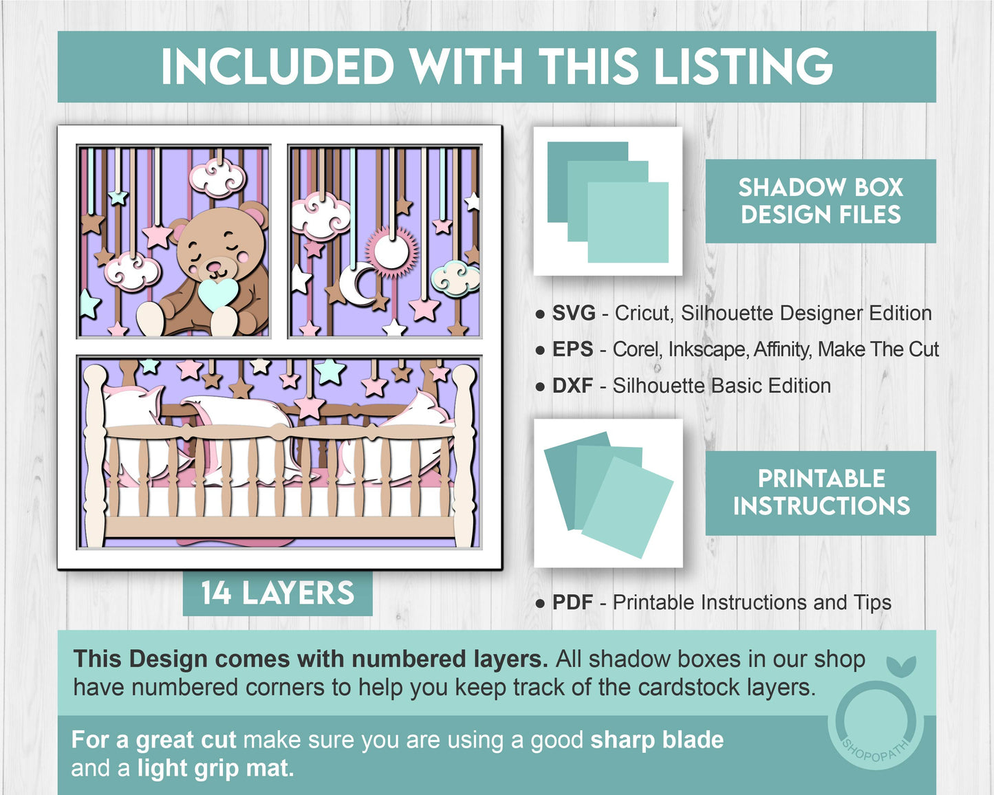 3D Baby Crib Shadow Box SVG, Cute baby 3d svg, Baby Shower 3d SVG, Newborn 3d svg, Teddybear 3D svg, Nursery Room 3d svg, Cricut, Silhouette