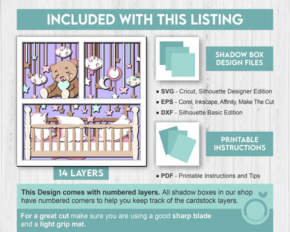 3D Baby Crib Shadow Box SVG, Cute baby 3d svg, Baby Shower 3d SVG, Newborn 3d svg, Teddybear 3D svg, Nursery Room 3d svg, Cricut, Silhouette