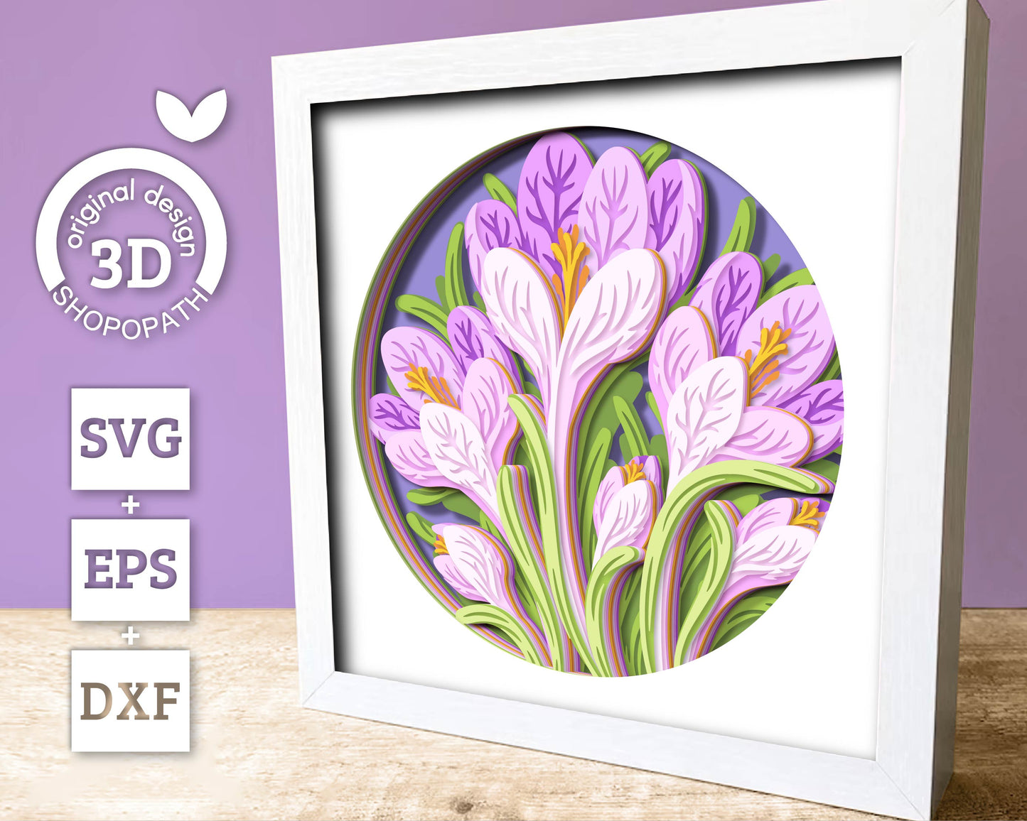 Crocus Flowers Bouquet - 3D Shadow Box Layered SVG DXF EPS (Cutting Files)