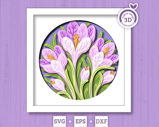 Crocus Flowers Bouquet - 3D Shadow Box Layered SVG DXF EPS (Cutting Files)