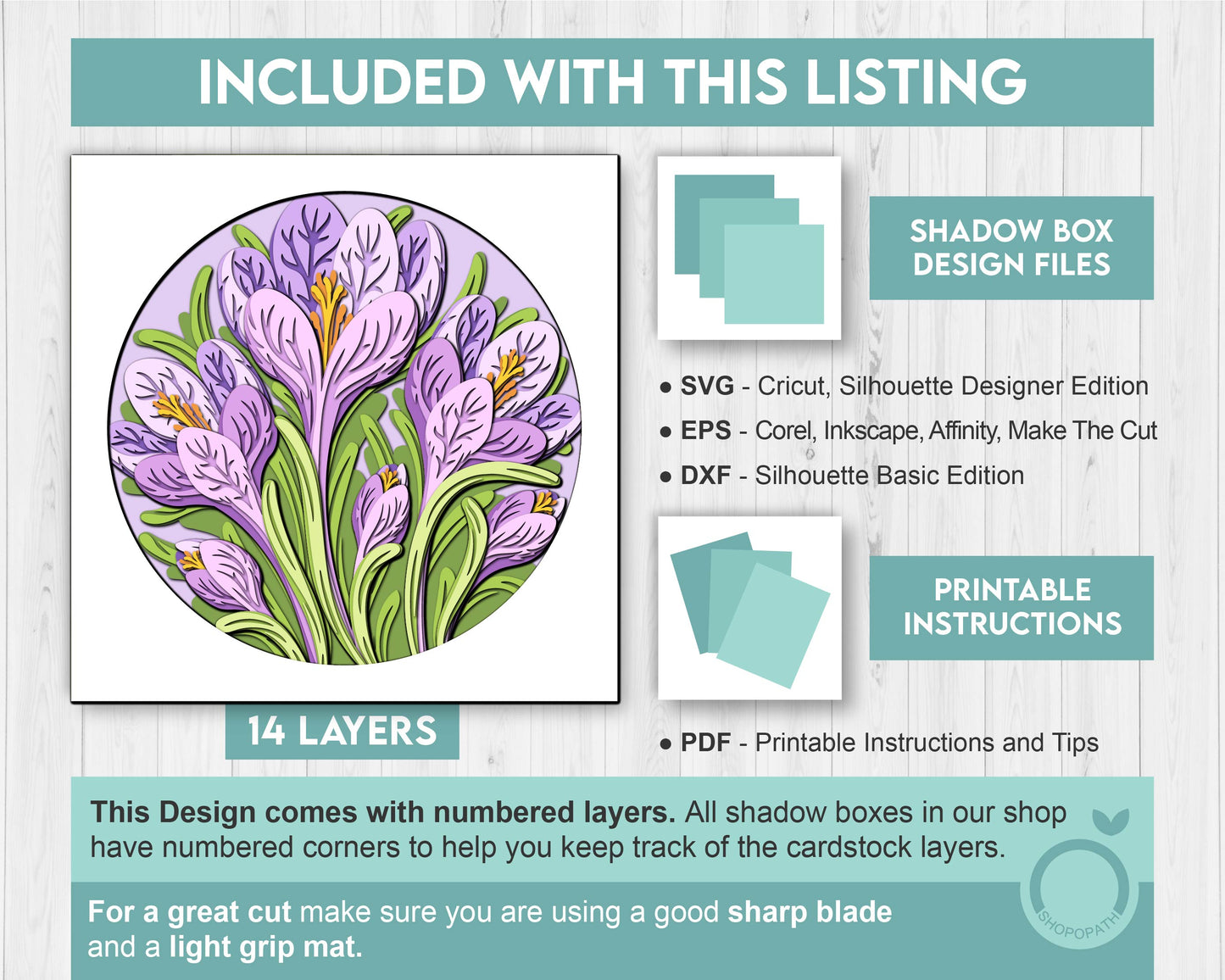 Crocus Flowers Bouquet - 3D Shadow Box Layered SVG DXF EPS (Cutting Files)