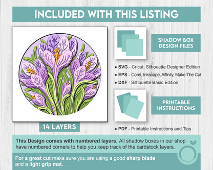 Crocus Flowers Bouquet - 3D Shadow Box Layered SVG DXF EPS (Cutting Files)