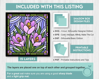 Crocus Flower Stained Glass - 3D Shadow Box Layered SVG DXF EPS (Cutting Files)