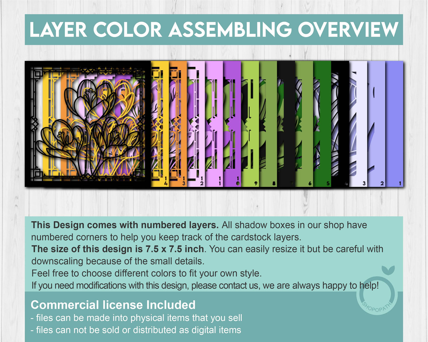 Crocus Flower Stained Glass - 3D Shadow Box Layered SVG DXF EPS (Cutting Files)