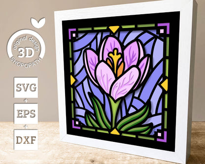 Crocus Flower Stained Glass Mini - 3D Shadow Box Layered SVG DXF EPS (Cutting Files)