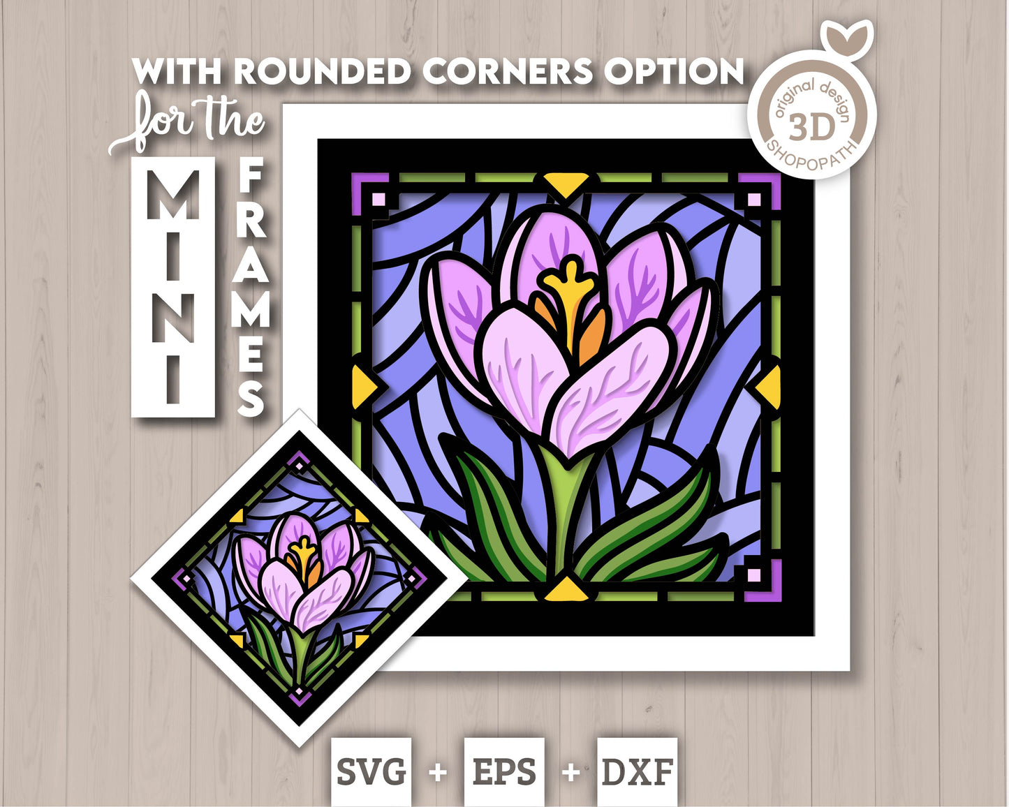 Crocus Flower Stained Glass Mini - 3D Shadow Box Layered SVG DXF EPS (Cutting Files)