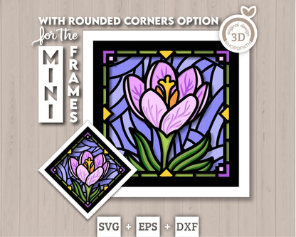 Crocus Flower Stained Glass Mini - 3D Shadow Box Layered SVG DXF EPS (Cutting Files)