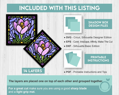 Crocus Flower Stained Glass Mini - 3D Shadow Box Layered SVG DXF EPS (Cutting Files)