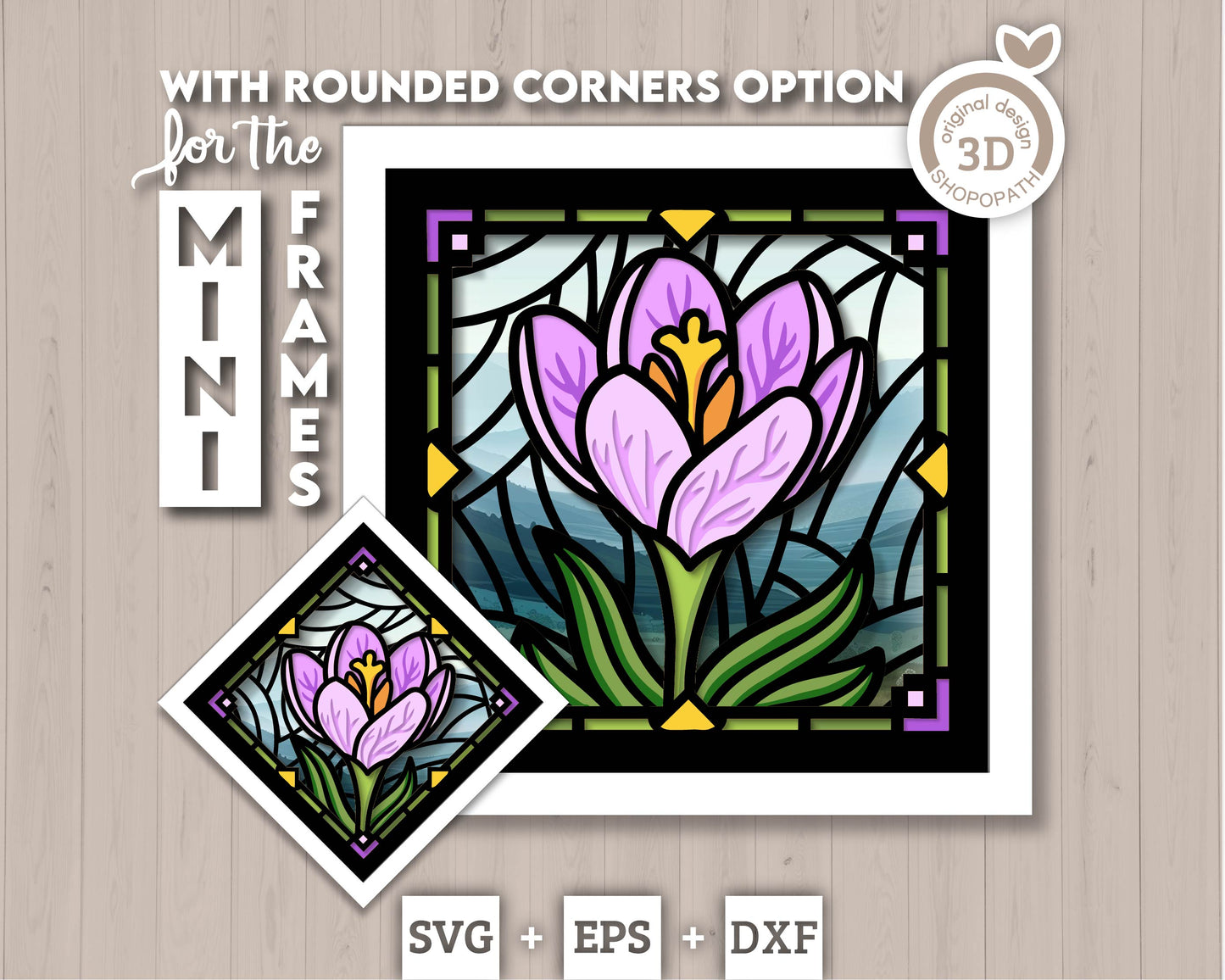 Crocus Flower Stained Glass Mini - 3D Shadow Box Layered SVG DXF EPS (Cutting Files)