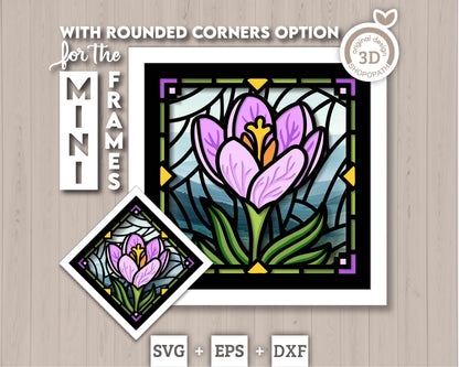 Crocus Flower Stained Glass Mini - 3D Shadow Box Layered SVG DXF EPS (Cutting Files)