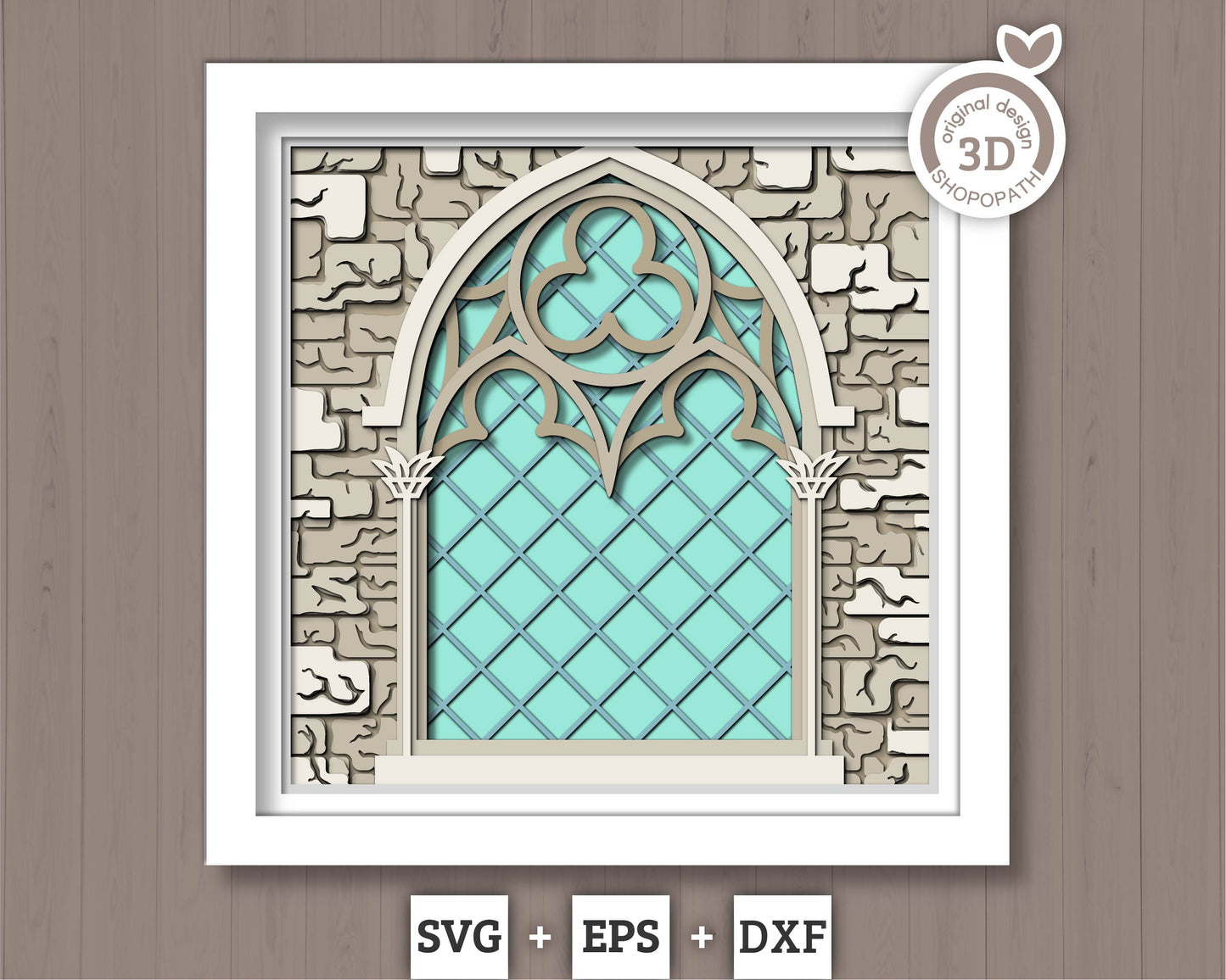 3D SVG Crow With Gothic Window Sill Shadow Box, Ivy 3D SVG, Stained Glass 3D Svg, Crow 3D Svg, Gothic Window 3D SVG, Cricut Silhouette