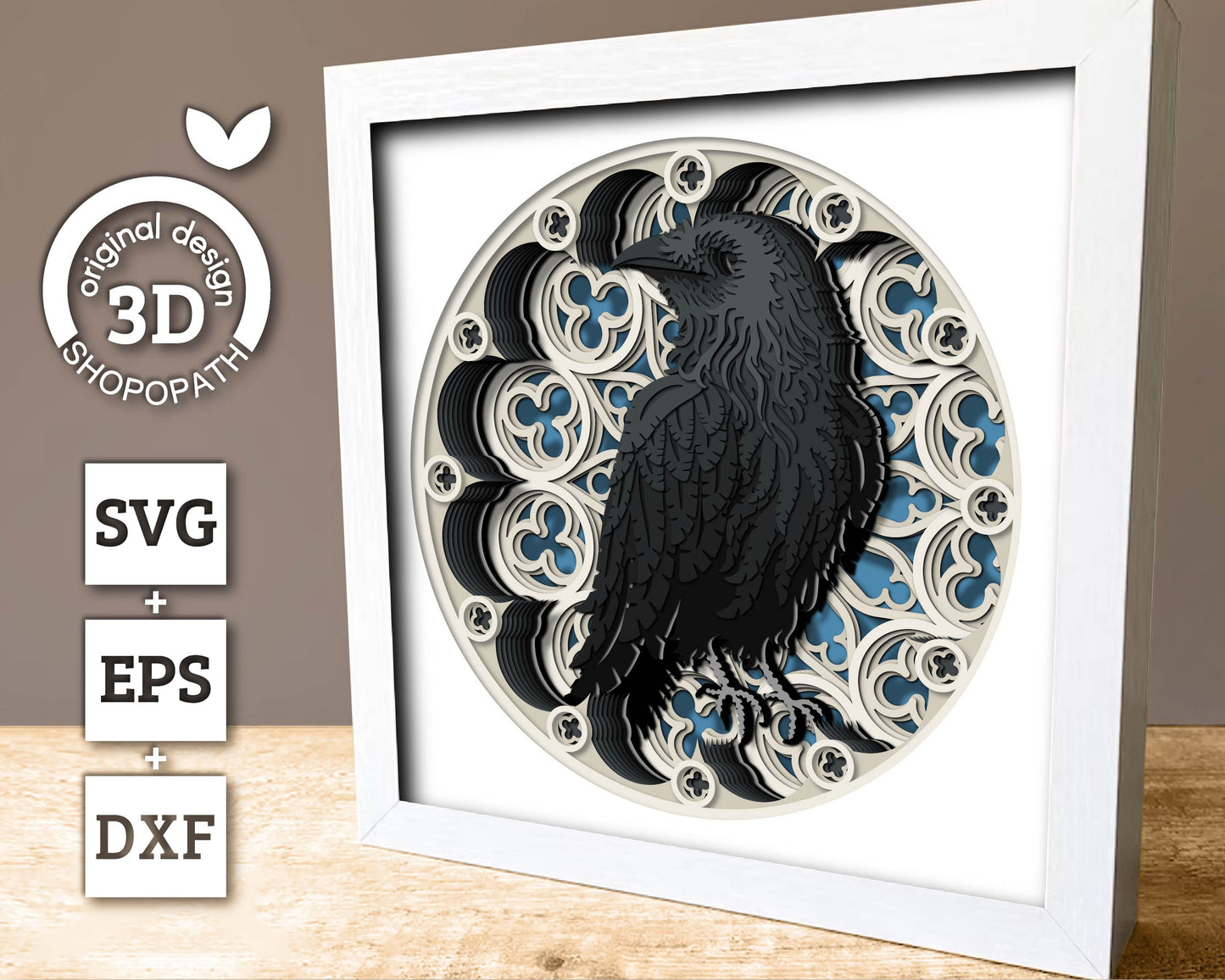 3D SVG Crow With Gothic Window Shadow Box, 3D Fall SVG, Gothic Window 3D Svg, Crow 3D Svg, Raven 3D SVG, Halloween 3D svg, Cricut Silhouette
