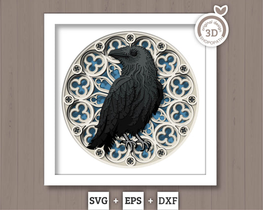 3D SVG Crow With Gothic Window Shadow Box, 3D Fall SVG, Gothic Window 3D Svg, Crow 3D Svg, Raven 3D SVG, Halloween 3D svg, Cricut Silhouette