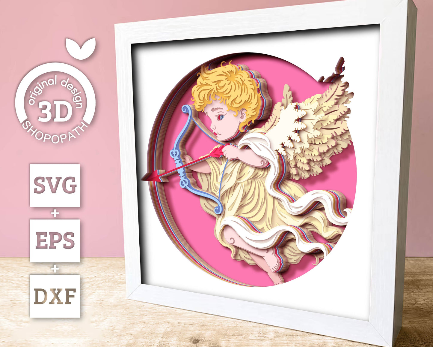 Cupid With Bow and Arrow - 3D Shadow Box Layered SVG DXF EPS (Cutting Files)
