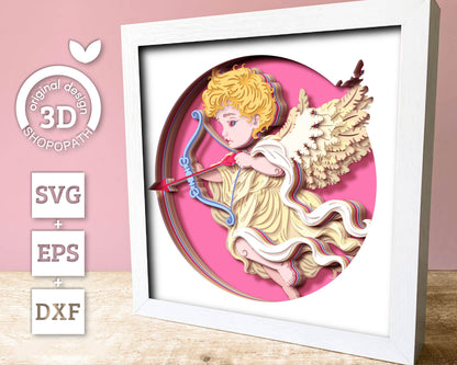 Cupid With Bow and Arrow - 3D Shadow Box Layered SVG DXF EPS (Cutting Files)