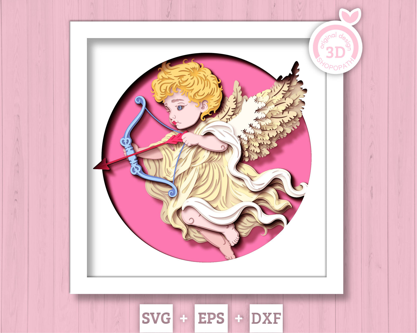 Cupid With Bow and Arrow - 3D Shadow Box Layered SVG DXF EPS (Cutting Files)