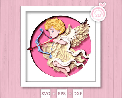 Cupid With Bow and Arrow - 3D Shadow Box Layered SVG DXF EPS (Cutting Files)