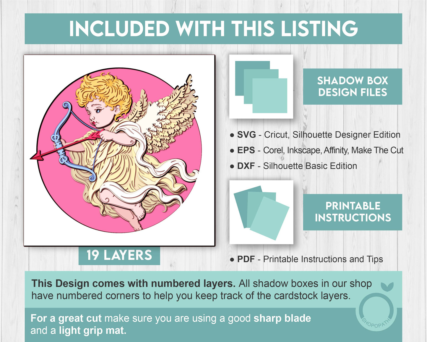 Cupid With Bow and Arrow - 3D Shadow Box Layered SVG DXF EPS (Cutting Files)