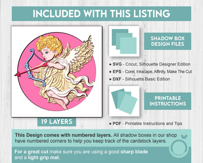 Cupid With Bow and Arrow - 3D Shadow Box Layered SVG DXF EPS (Cutting Files)