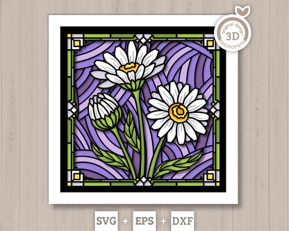 Daisies Stained Glass - 3D Shadow Box Layered SVG DXF EPS (Cutting Files)
