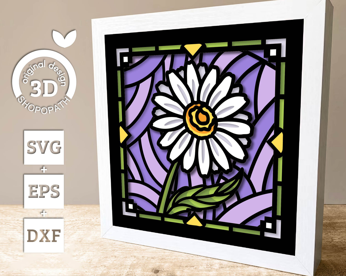Daisy Stained Glass Mini - 3D Shadow Box Layered SVG DXF EPS (Cutting Files)