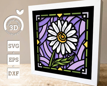 Daisy Stained Glass Mini - 3D Shadow Box Layered SVG DXF EPS (Cutting Files)