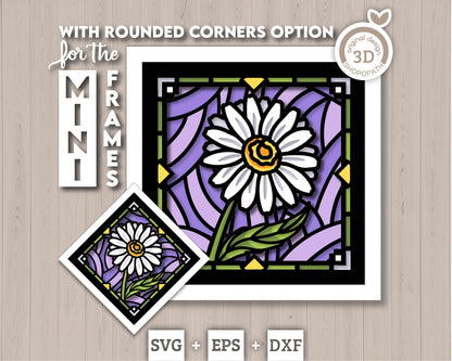Daisy Stained Glass Mini - 3D Shadow Box Layered SVG DXF EPS (Cutting Files)