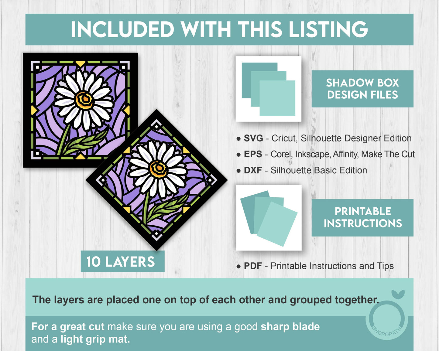 Daisy Stained Glass Mini - 3D Shadow Box Layered SVG DXF EPS (Cutting Files)
