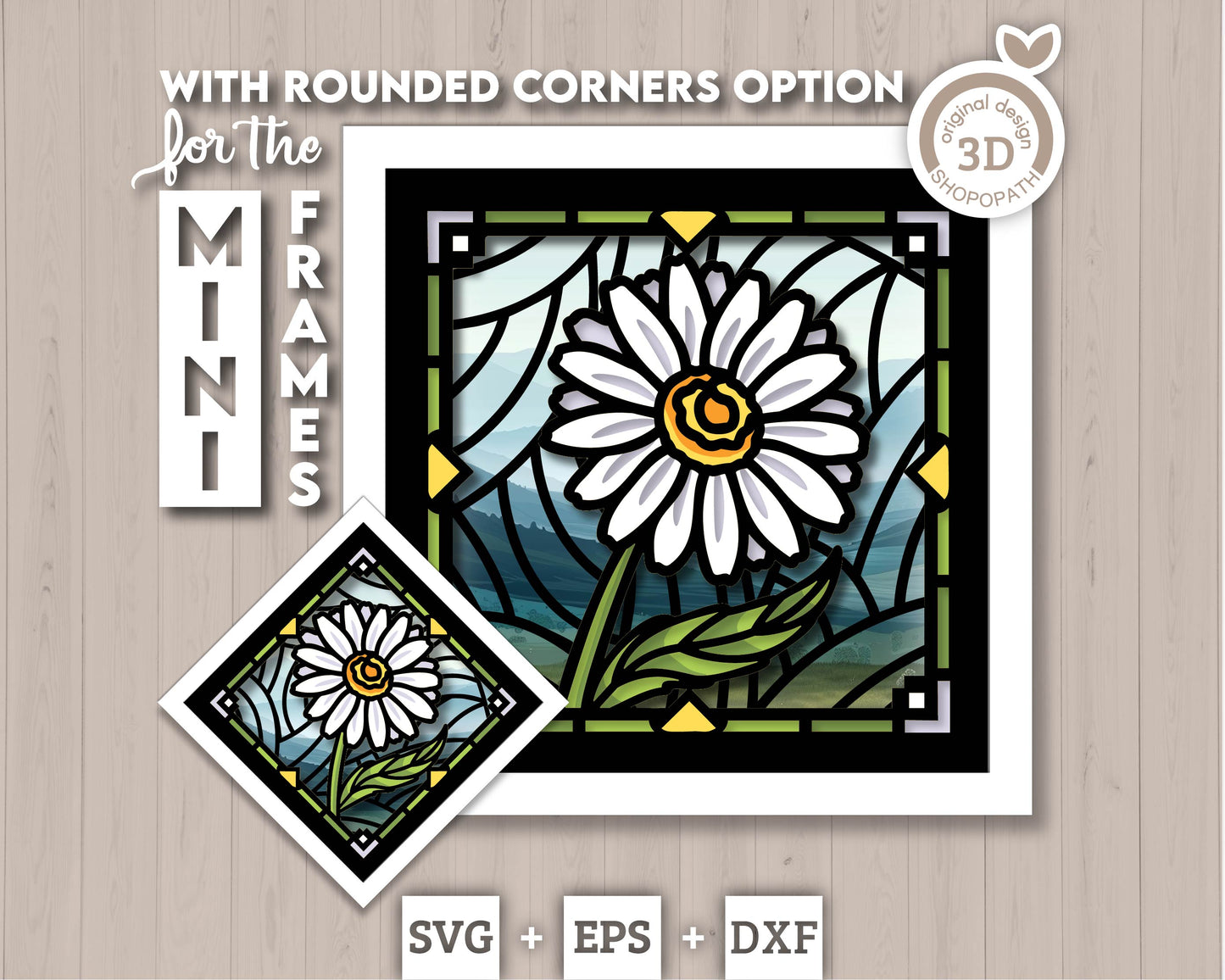 Daisy Stained Glass Mini - 3D Shadow Box Layered SVG DXF EPS (Cutting Files)
