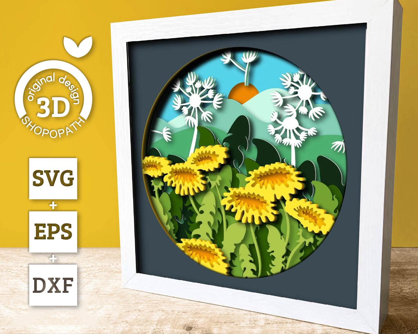 3D Layered Dandelions SVG EPS, Floral Shadow Box, Spring Time 3D Svg Layered Papercut svg, 3d Flowers, Layered Flower, Cricut Silhouette