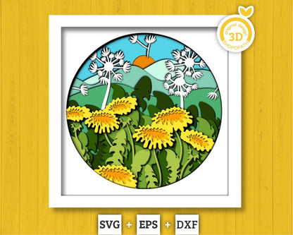 3D Layered Dandelions SVG EPS, Floral Shadow Box, Spring Time 3D Svg Layered Papercut svg, 3d Flowers, Layered Flower, Cricut Silhouette