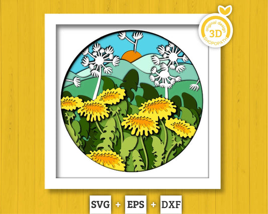 3D Layered Dandelions SVG EPS, Floral Shadow Box, Spring Time 3D Svg Layered Papercut svg, 3d Flowers, Layered Flower, Cricut Silhouette