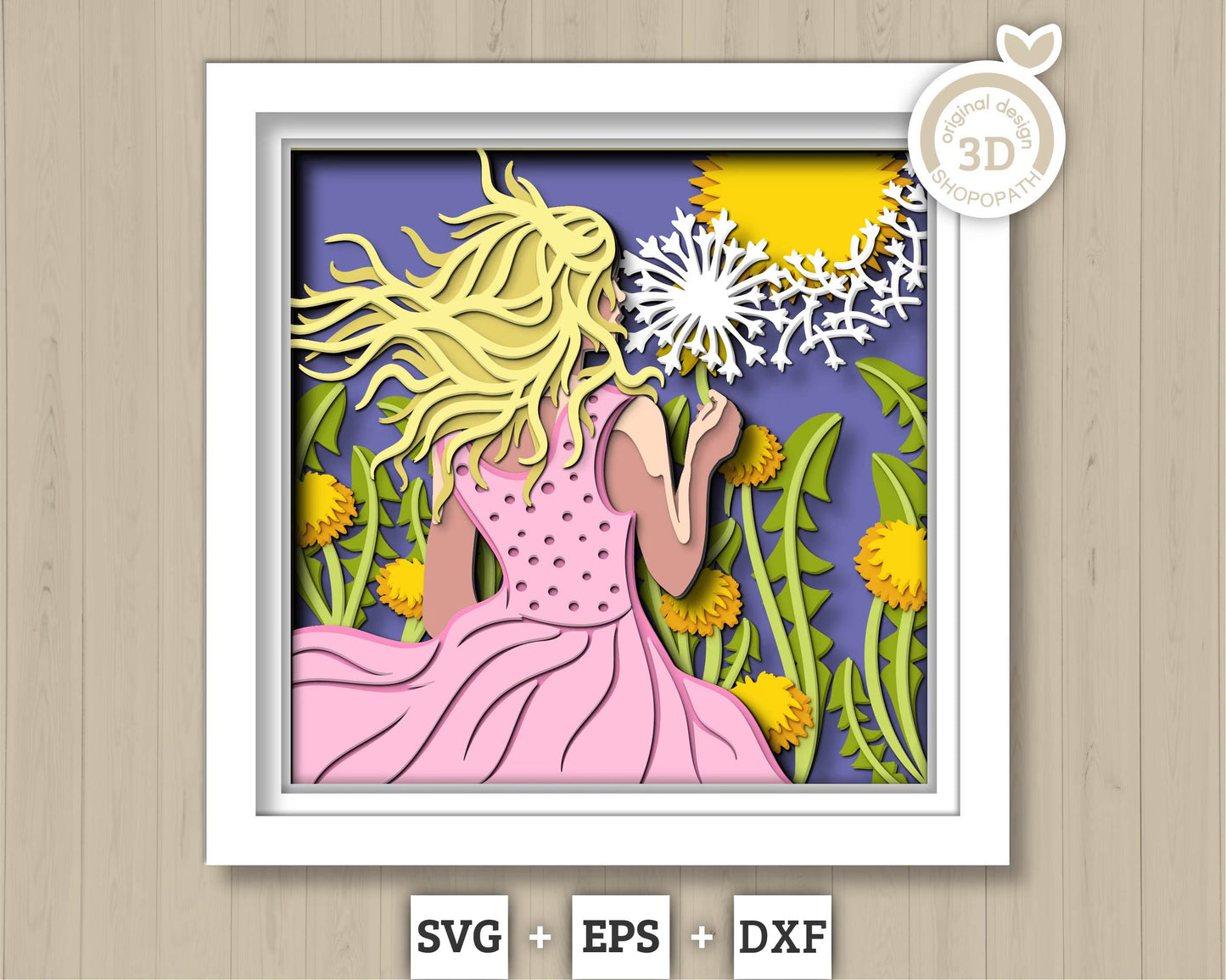 Woman in Dandelion Field - 3D Shadow Box Layered SVG DXF EPS (Cutting Files)
