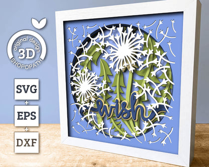 3D Dandelion Wish Shadow Box SVG Layered Dandelions SVG, Spring Shadow Box, Flowers 3D Svg, Floral 3d Svg, Papercut svg, Cricut Silhouette