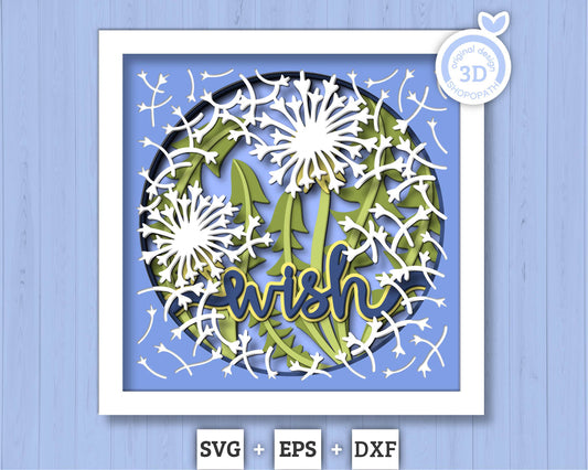 3D Dandelion Wish Shadow Box SVG Layered Dandelions SVG, Spring Shadow Box, Flowers 3D Svg, Floral 3d Svg, Papercut svg, Cricut Silhouette