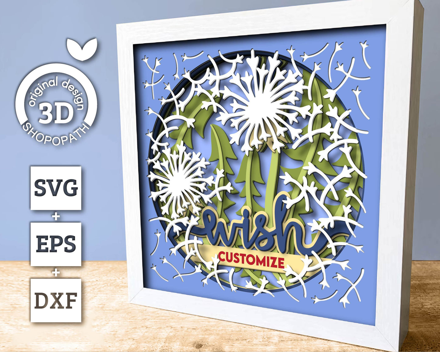3D Dandelion Wish Shadow Box SVG Layered Dandelions SVG Custom Spring Shadow Box Flowers 3D Svg Floral 3d Svg Papercut svg Cricut Silhouette