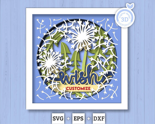 3D Dandelion Wish Shadow Box SVG Layered Dandelions SVG Custom Spring Shadow Box Flowers 3D Svg Floral 3d Svg Papercut svg Cricut Silhouette