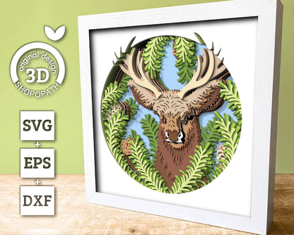 3D Deer In Forest Shadow Box SVG, 3D Deer Svg, 3d Forest SVG, Layered 3d Deer svg, 3d svg, 3D SVG Doe,  Winter 3d svg, Cricut Silhouette