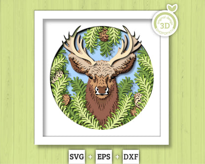 3D Deer In Forest Shadow Box SVG, 3D Deer Svg, 3d Forest SVG, Layered 3d Deer svg, 3d svg, 3D SVG Doe,  Winter 3d svg, Cricut Silhouette