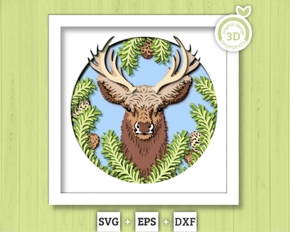 3D Deer In Forest Shadow Box SVG, 3D Deer Svg, 3d Forest SVG, Layered 3d Deer svg, 3d svg, 3D SVG Doe,  Winter 3d svg, Cricut Silhouette