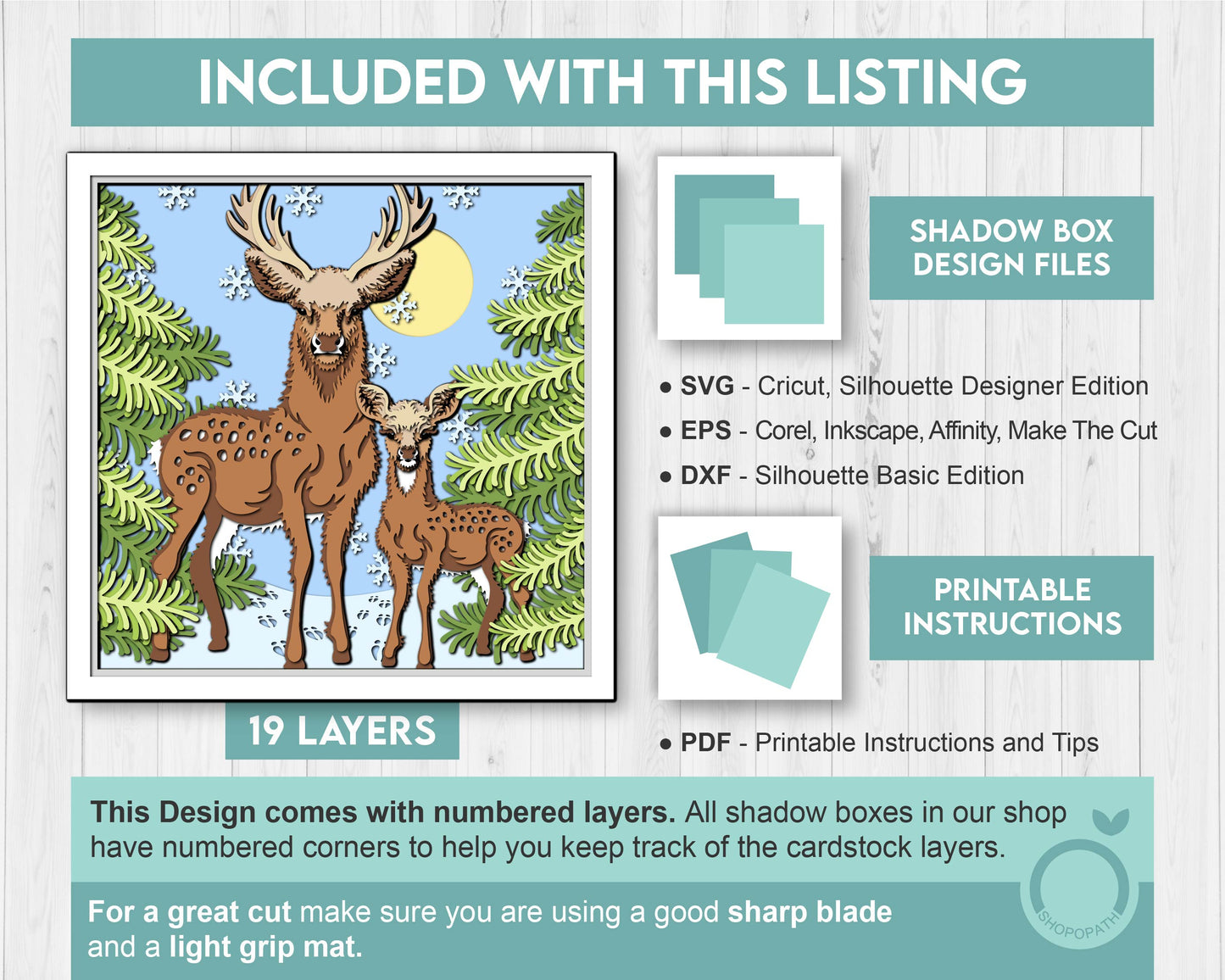 3D Father Deer With Baby Deer In Forest Shadow Box SVG, 3D Forest SVG, 3d svg Baby Deer, Winter 3d svg Cricut Silhouette