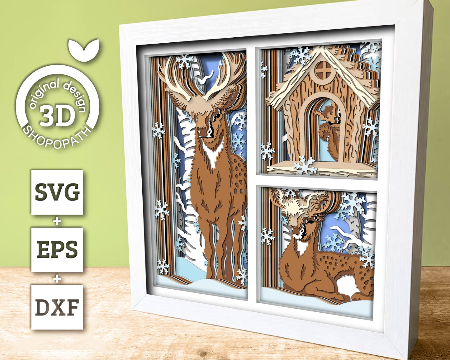 3D Deer With Doe In Forest Shadow Box SVG, 3D Forest SVG, 3D Doe svg, 3d svg Deer, Winter 3d svg, 3d SVG Squirrel, Cricut Silhouette