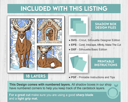 3D Deer With Doe In Forest Shadow Box SVG, 3D Forest SVG, 3D Doe svg, 3d svg Deer, Winter 3d svg, 3d SVG Squirrel, Cricut Silhouette