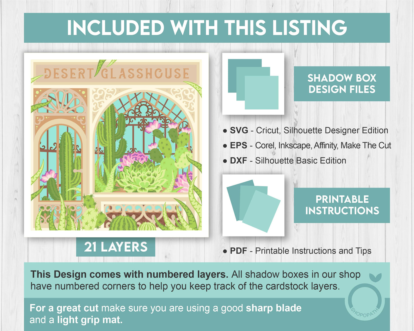 Desert Glasshouse with Cactus and Aloe Vera - 3D Shadow Box Layered SVG DXF EPS (Cutting Files)